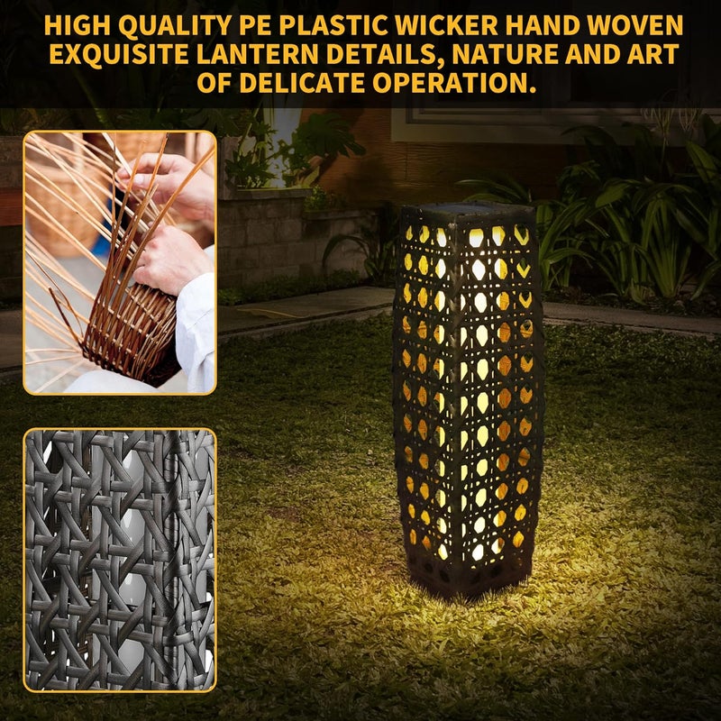 OLYMSOLD Solar Floor Lamp, Outdoor Floor Lamp Lanterns Outdoor Waterproof, Solar Powered Resin Wicker Lamp, Weather-Resistant Rattan Deck Light for Porch, Garden, Patio - Image 4